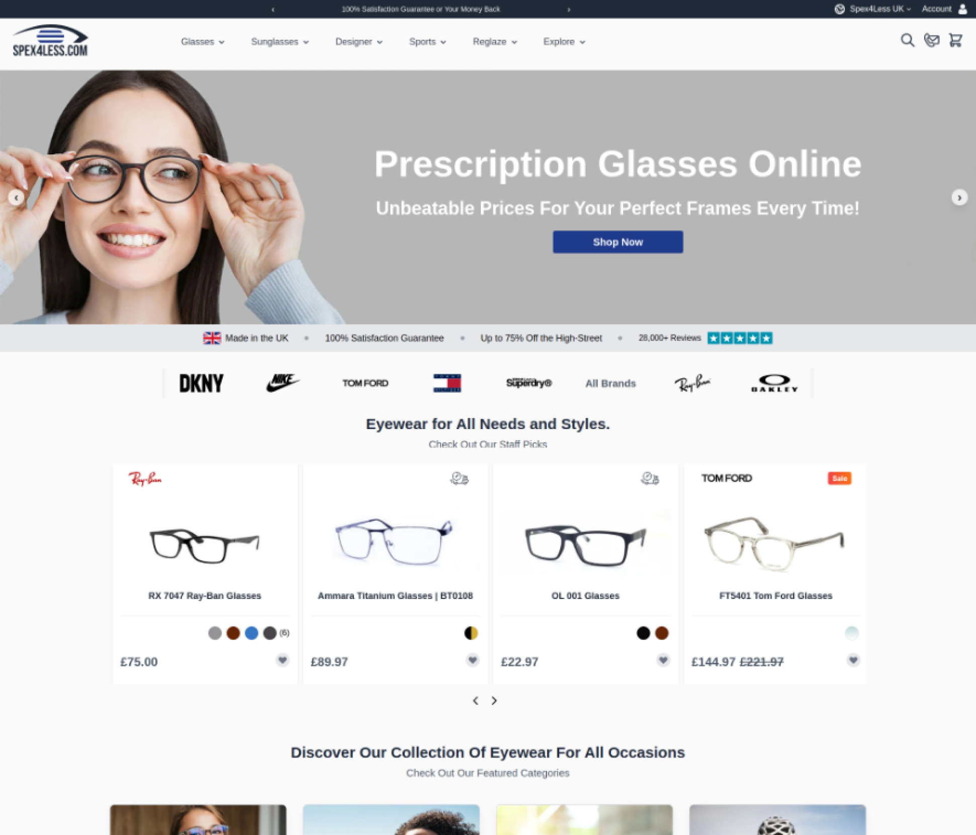 Redesigned Spex4Less website